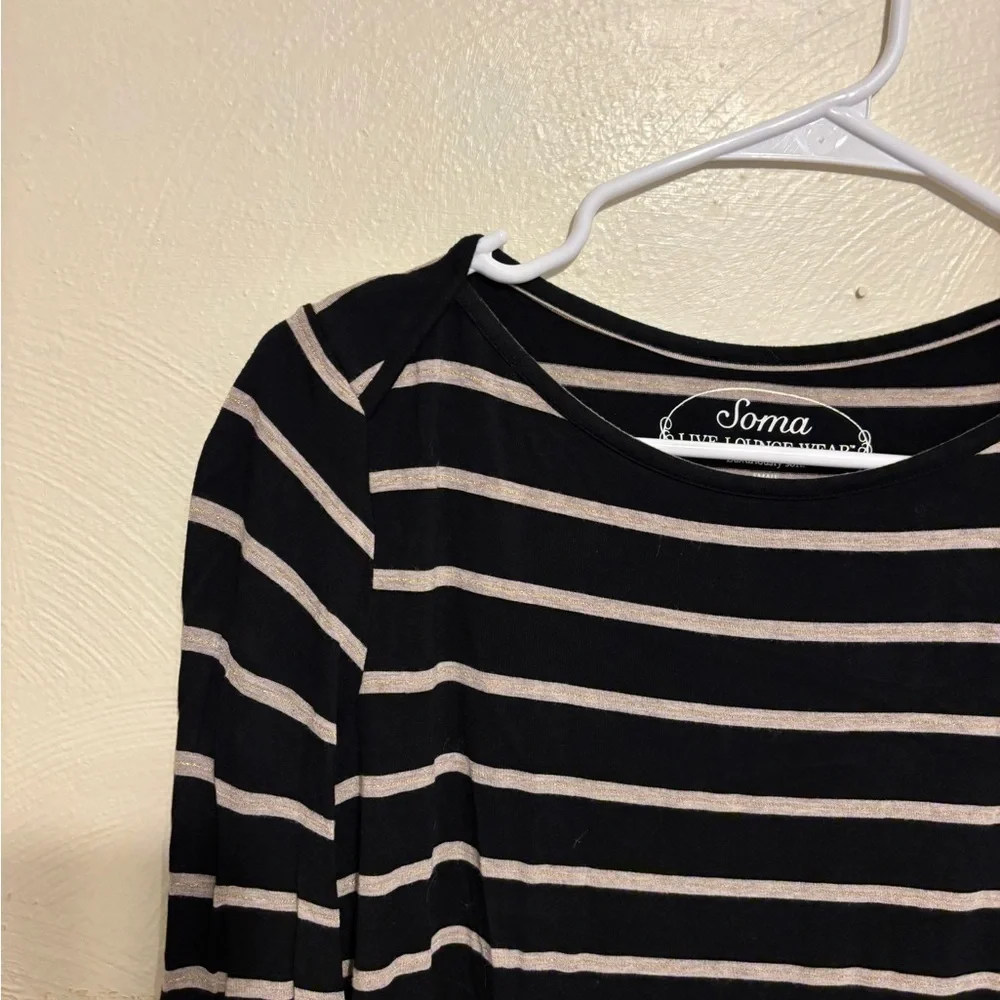 Soma Black and Gray Striped Pajama Top - Picture 5 of 7